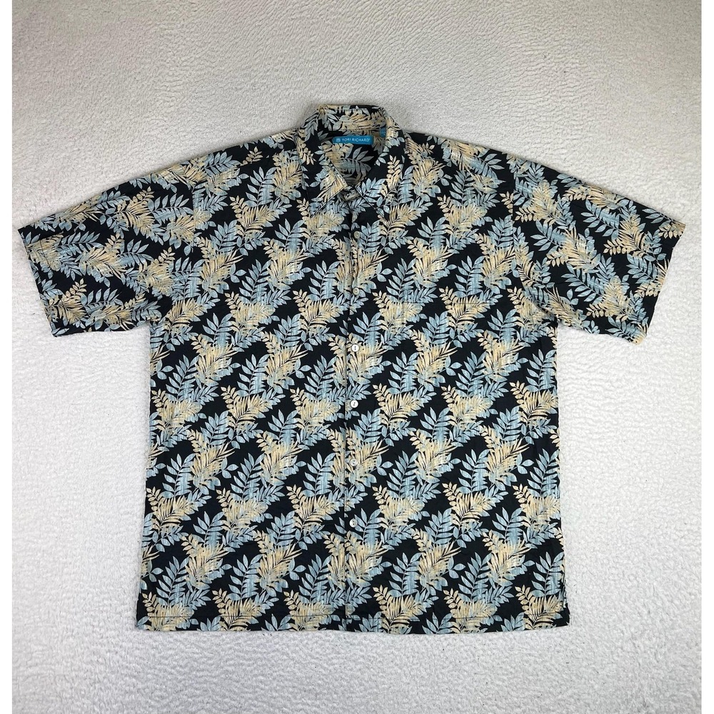 Tori Richard Shirt Mens Large Black Leaf Lawn Short Sleeve Button Up Hawaiian